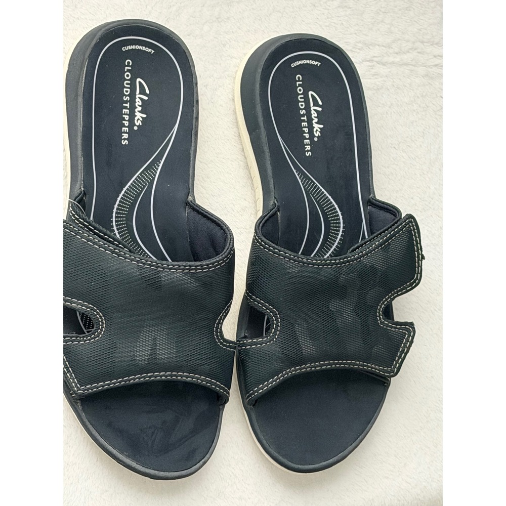 Clarks Cloudsteppers Glide Bay H Navy Marine Slide Sandals Womens 10 M Comfort